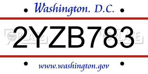 2YZB783 District Of Columbia License Plate