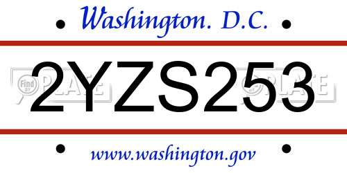 2YZS253 District Of Columbia License Plate