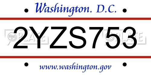2YZS753 District Of Columbia License Plate