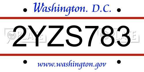 2YZS783 District Of Columbia License Plate