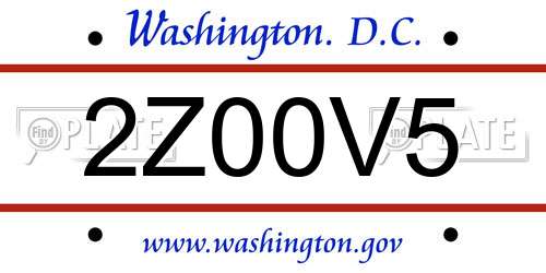 2Z00V5 District Of Columbia License Plate