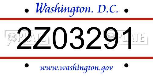 2Z03291 District Of Columbia License Plate