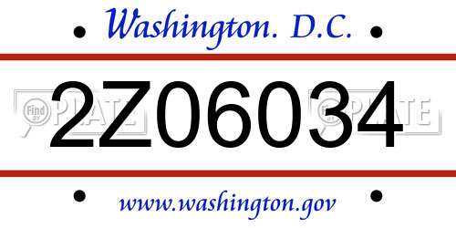 2Z06034 District Of Columbia License Plate
