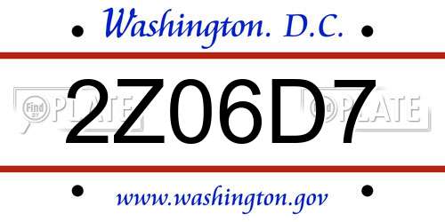 2Z06D7 District Of Columbia License Plate