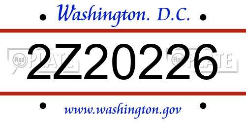 2Z20226 District Of Columbia License Plate