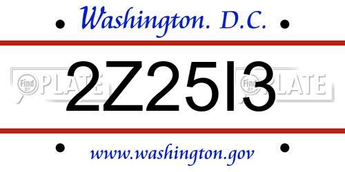 2Z25I3 District Of Columbia License Plate