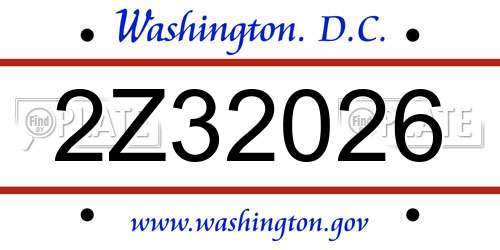 2Z32026 District Of Columbia License Plate