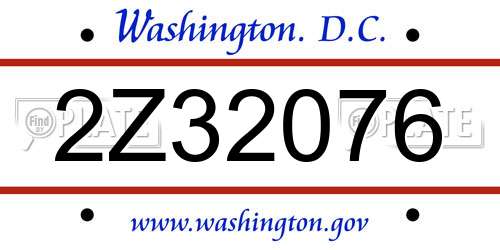 2Z32076 District Of Columbia License Plate