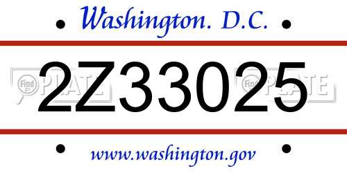 2Z33025 District Of Columbia License Plate