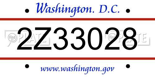 2Z33028 District Of Columbia License Plate
