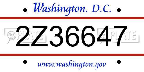 2Z36647 District Of Columbia License Plate