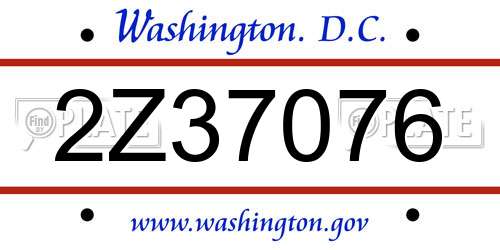 2Z37076 District Of Columbia License Plate