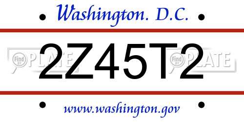 2Z45T2 District Of Columbia License Plate