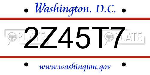 2Z45T7 District Of Columbia License Plate