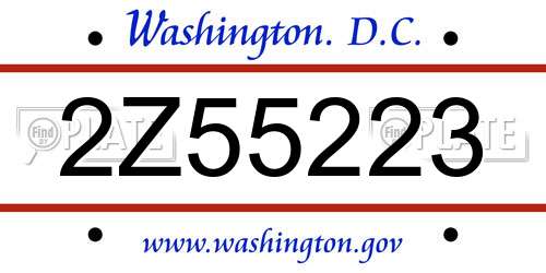 2Z55223 District Of Columbia License Plate