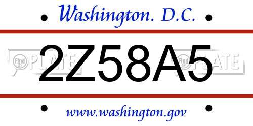 2Z58A5 District Of Columbia License Plate
