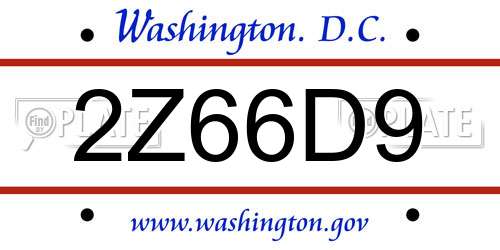 2Z66D9 District Of Columbia License Plate