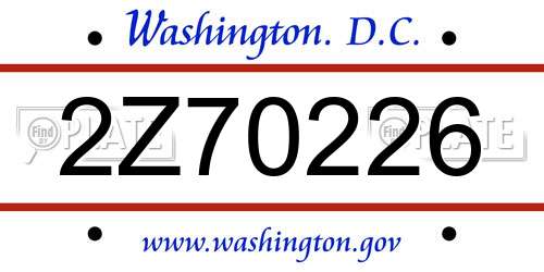 2Z70226 District Of Columbia License Plate