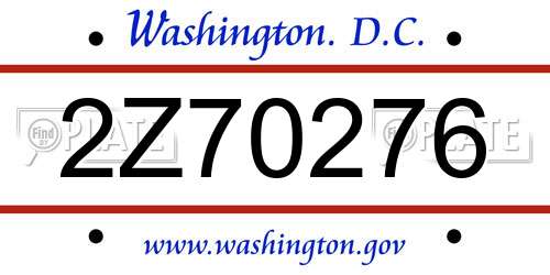 2Z70276 District Of Columbia License Plate