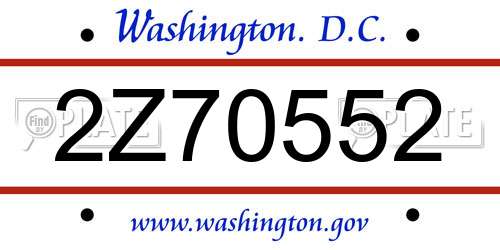 2Z70552 District Of Columbia License Plate