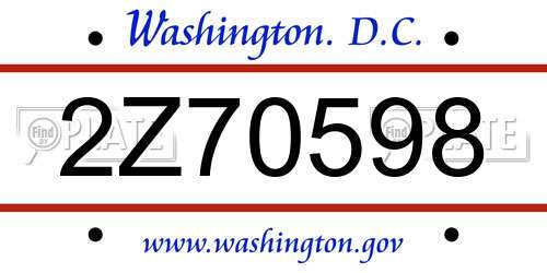 2Z70598 District Of Columbia License Plate
