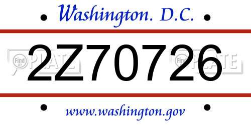 2Z70726 District Of Columbia License Plate