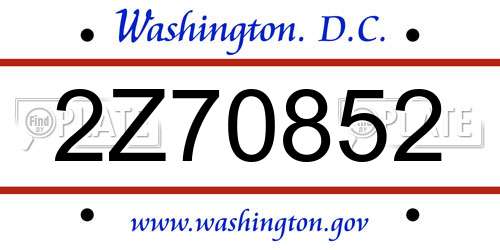 2Z70852 District Of Columbia License Plate