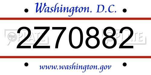 2Z70882 District Of Columbia License Plate