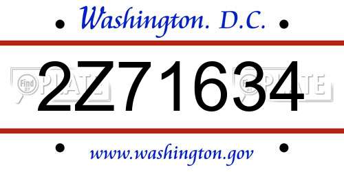 2Z71634 District Of Columbia License Plate