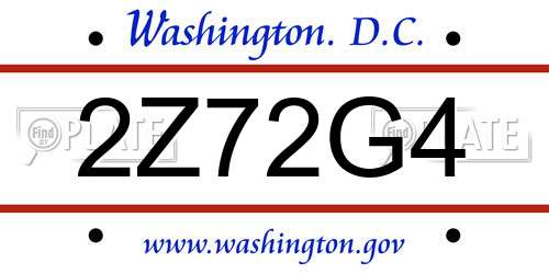2Z72G4 District Of Columbia License Plate