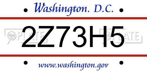 2Z73H5 District Of Columbia License Plate