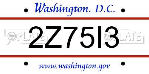 2Z75I3 District Of Columbia License Plate