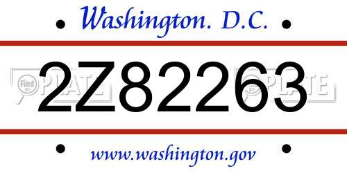 2Z82263 District Of Columbia License Plate