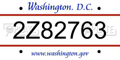 2Z82763 District Of Columbia License Plate