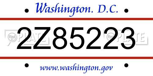 2Z85223 District Of Columbia License Plate