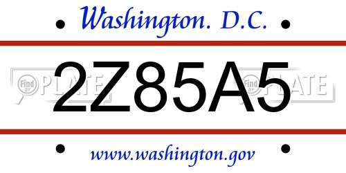 2Z85A5 District Of Columbia License Plate