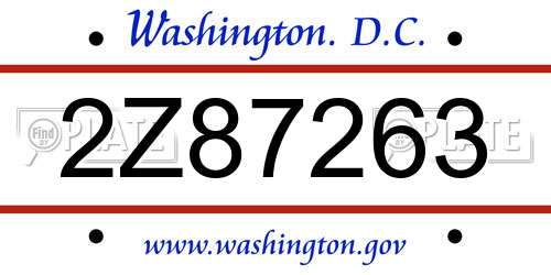 2Z87263 District Of Columbia License Plate