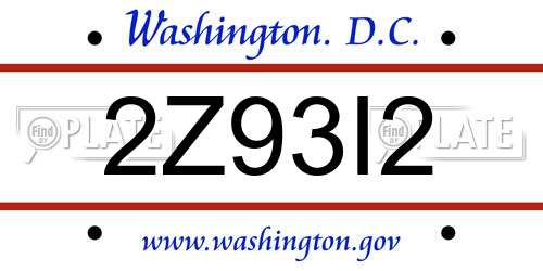 2Z93I2 District Of Columbia License Plate