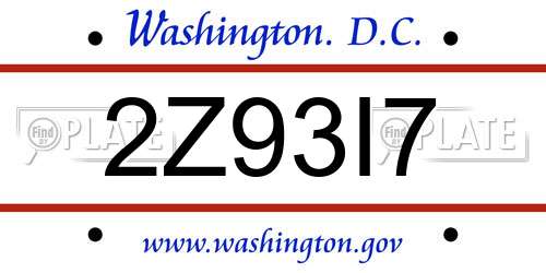 2Z93I7 District Of Columbia License Plate