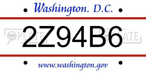 2Z94B6 District Of Columbia License Plate