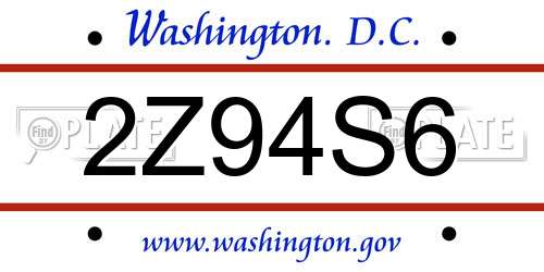 2Z94S6 District Of Columbia License Plate
