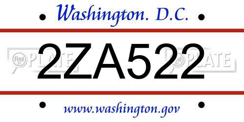 2ZA522 District Of Columbia License Plate