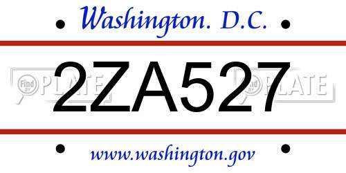 2ZA527 District Of Columbia License Plate