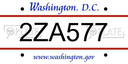 2ZA577 District Of Columbia License Plate