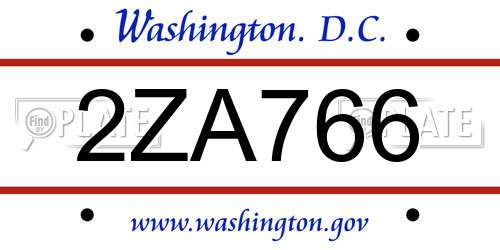 2ZA766 District Of Columbia License Plate
