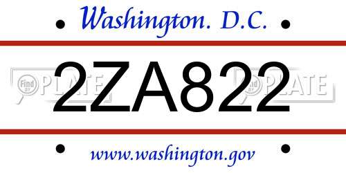 2ZA822 District Of Columbia License Plate