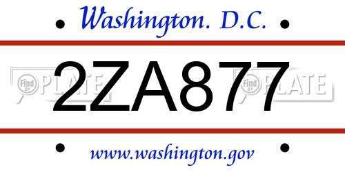 2ZA877 District Of Columbia License Plate