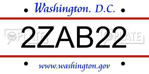 2ZAB22 District Of Columbia License Plate