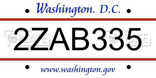 2ZAB335 District Of Columbia License Plate