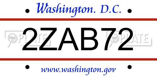 2ZAB72 District Of Columbia License Plate